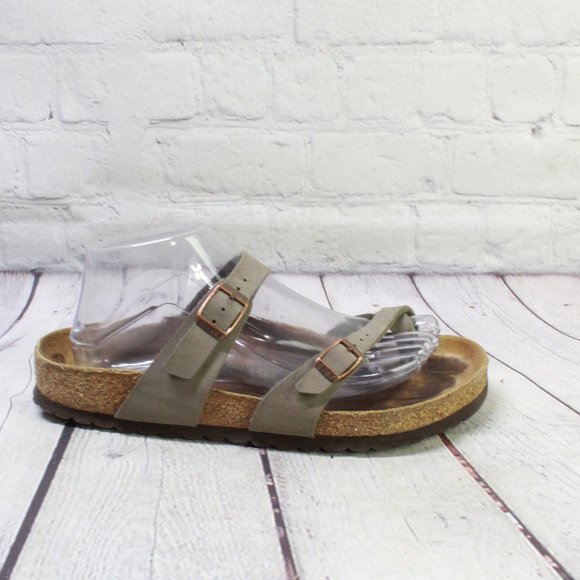 Birkenstock Shoes - Birkenstock Mayari Gray Leather Strap Birko-Flor Slide Sandals Size M 7 L 9
